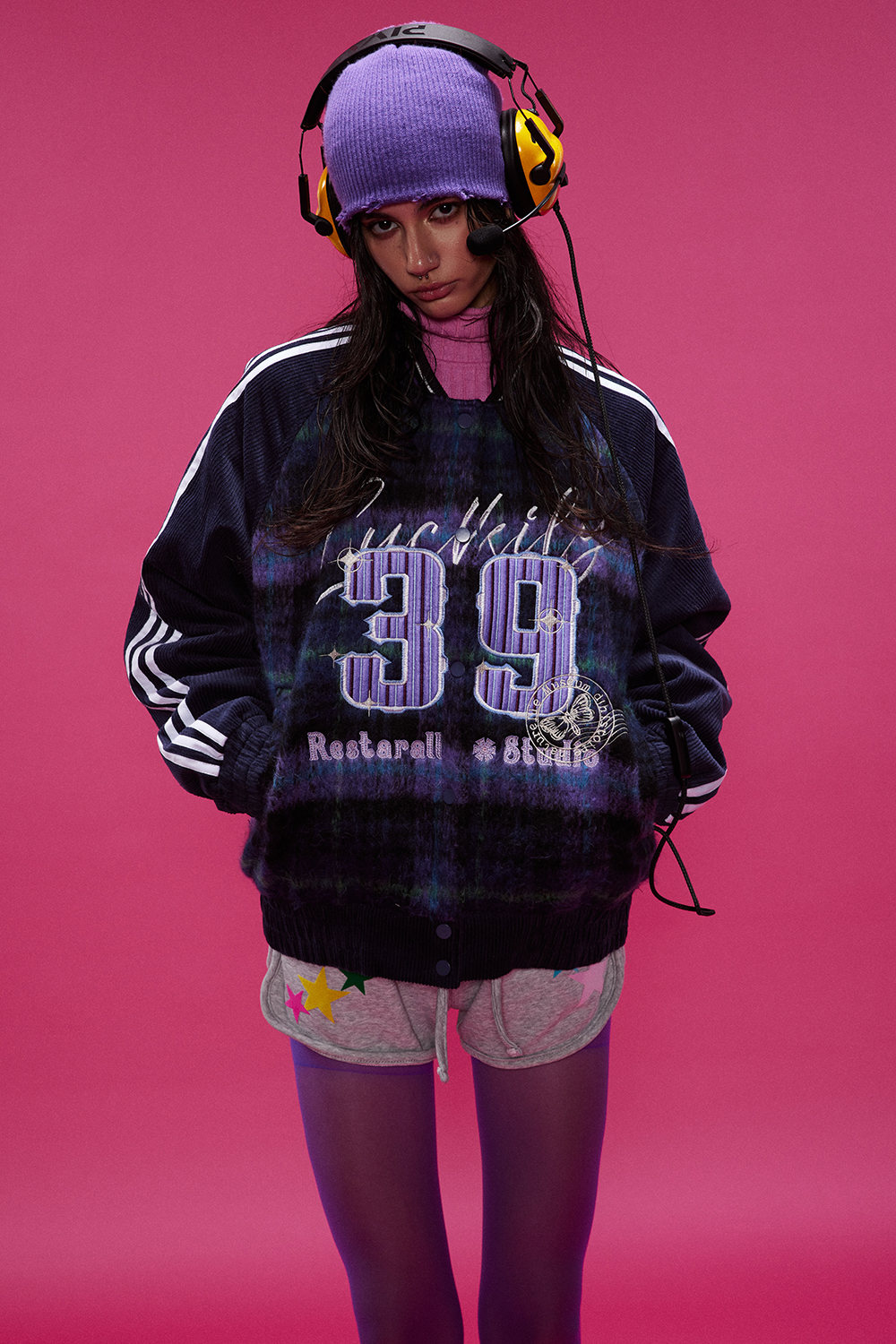 Winter Shirt Jacket Purple Tie Dye Long Sleeve Coat