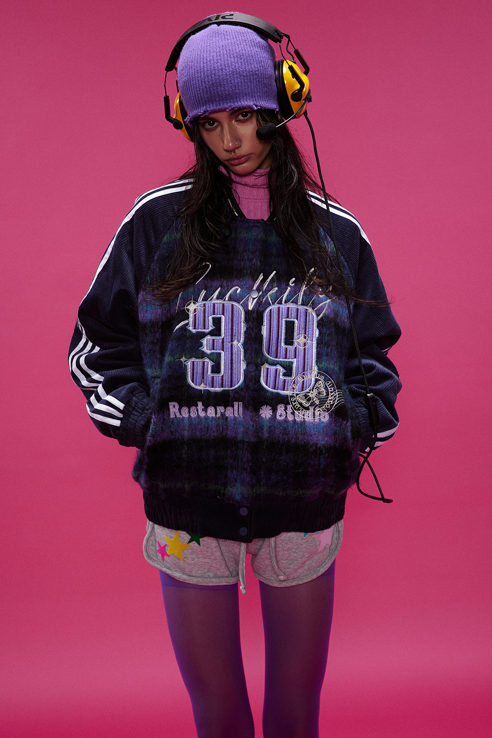 Winter Shirt Jacket Purple Tie Dye Long Sleeve Coat
