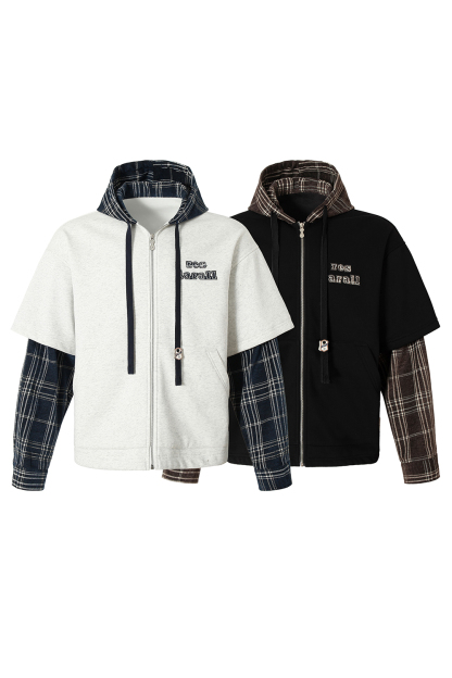 Fleece Hoodie Jacket Plaid Long Sleeve Coat
