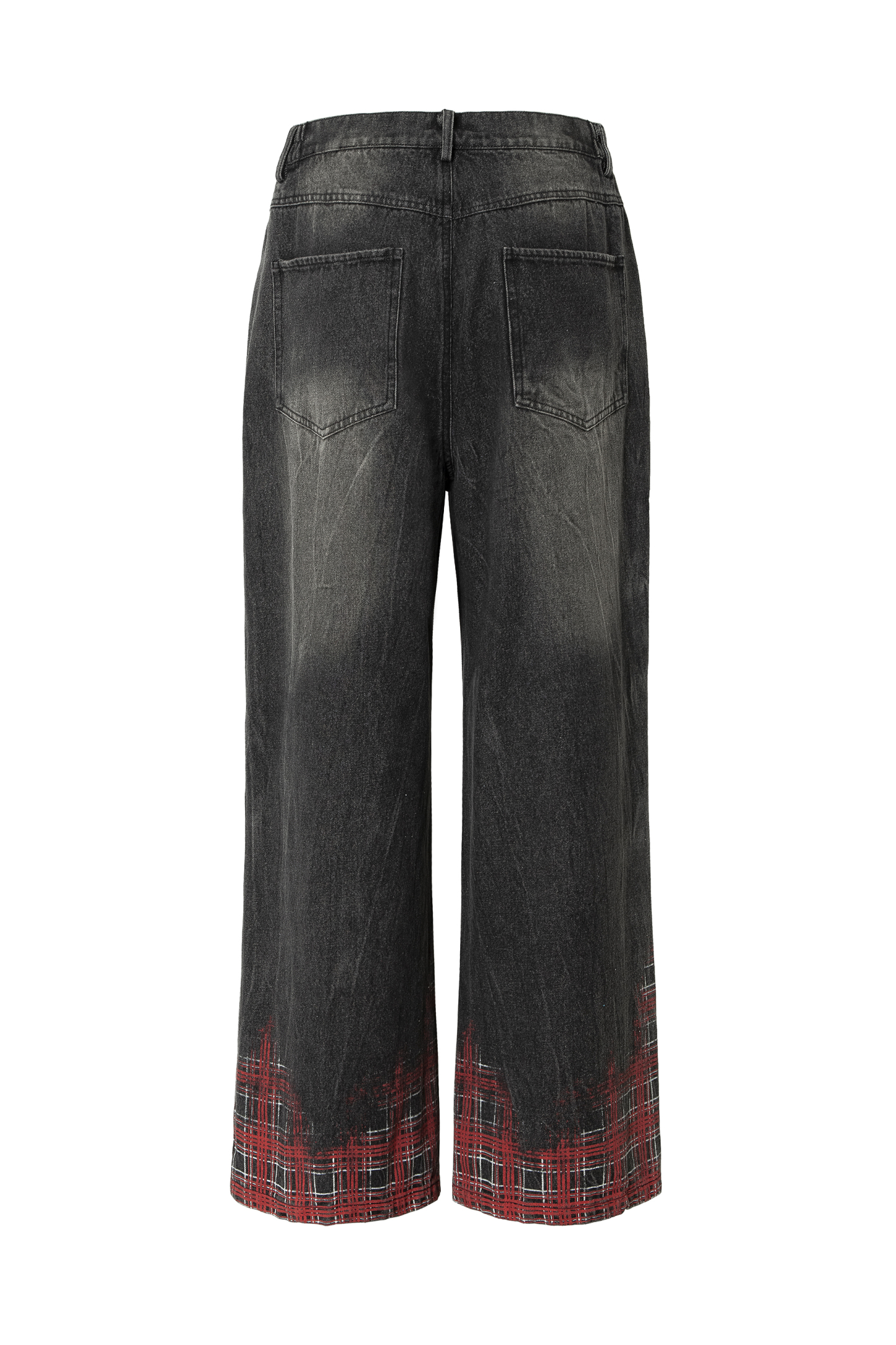 Washed Jeans Print Plaid Loose Wide-Leg Pants 