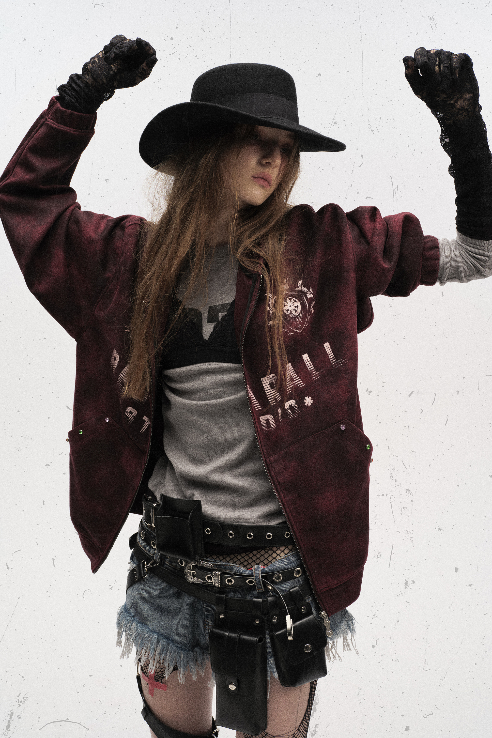 Tie Dye Hoodie Jacket Burgundy Long Sleeve Coat