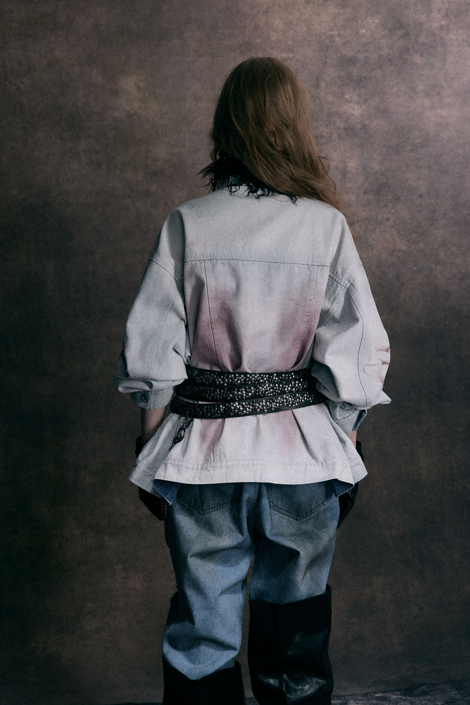 Denim Jacket Blue Paw Print Lapel Long Sleeve 