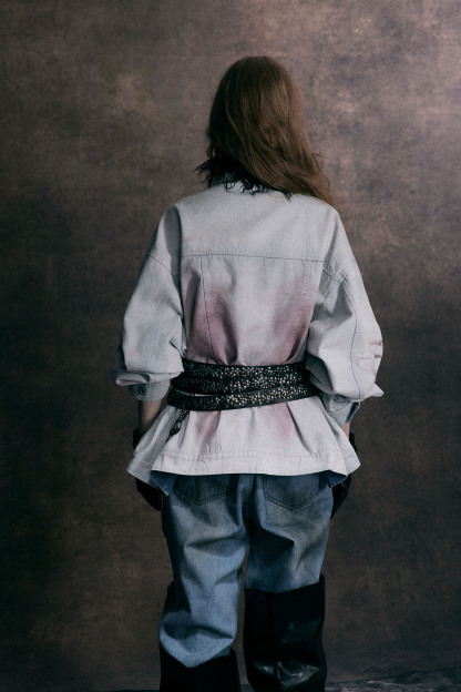 Denim Jacket Blue Paw Print Lapel Long Sleeve 