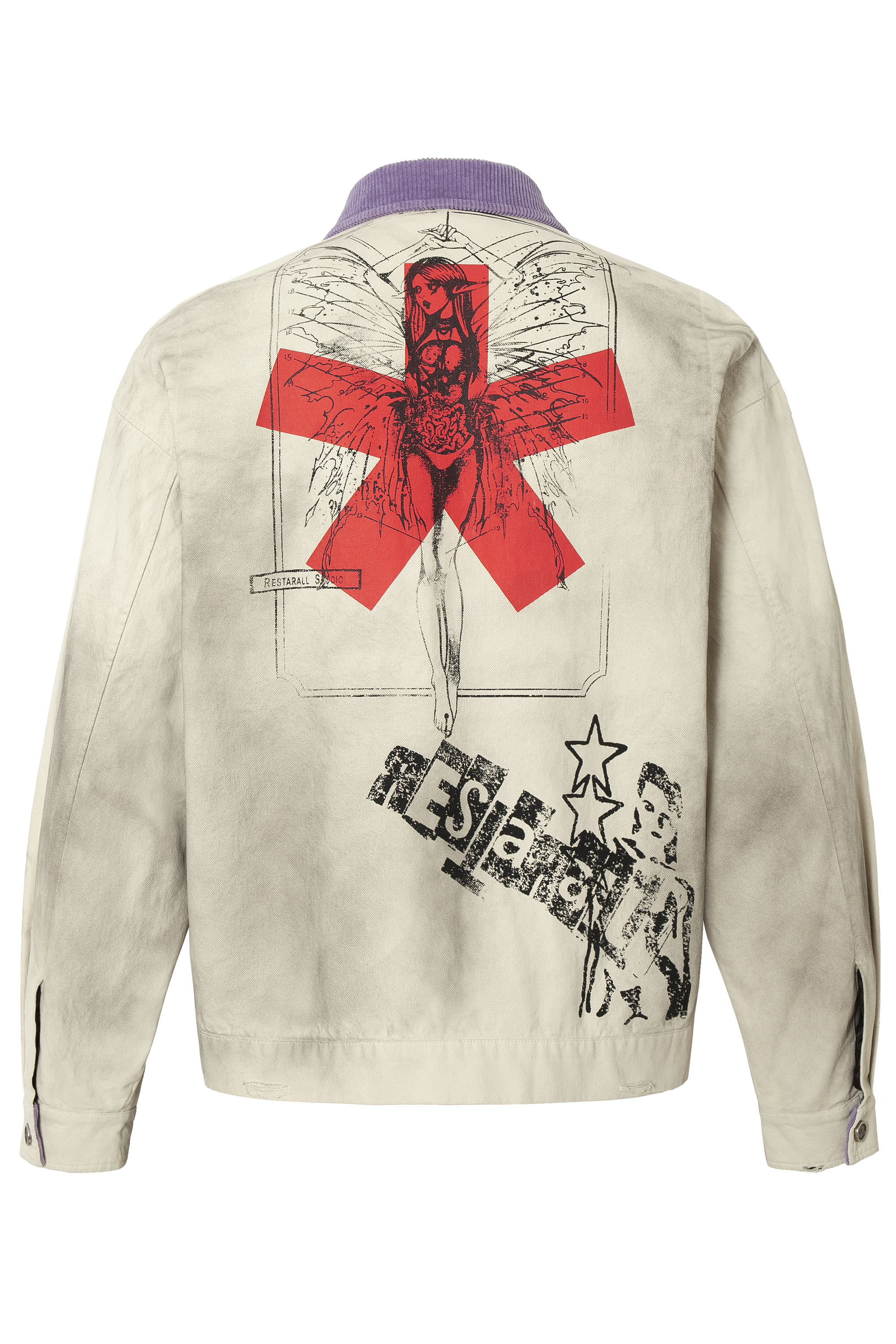 Print Jacket Beige Graffiti Lapel Long Sleeve 