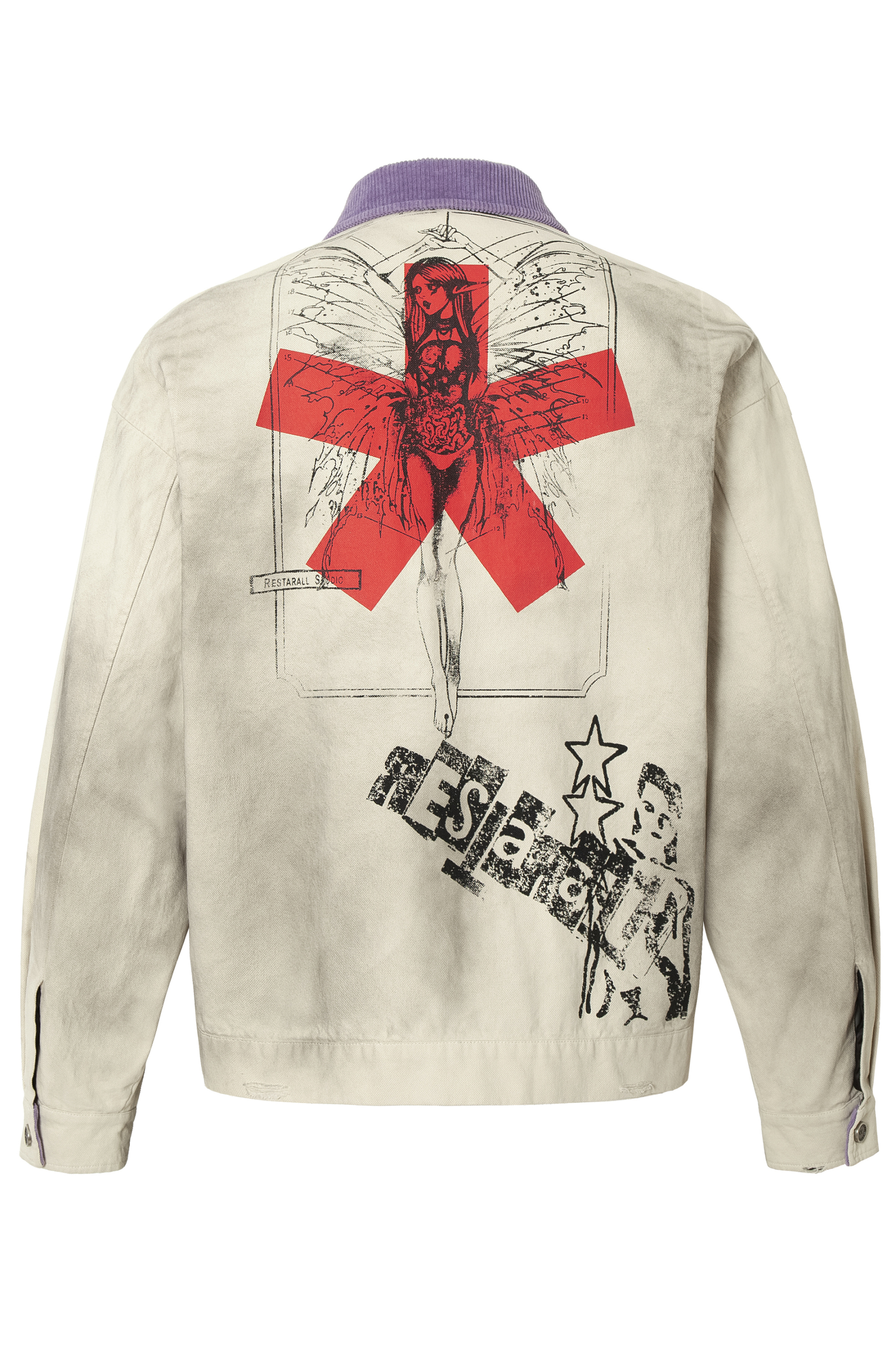 Print Jacket Beige Graffiti Lapel Long Sleeve 