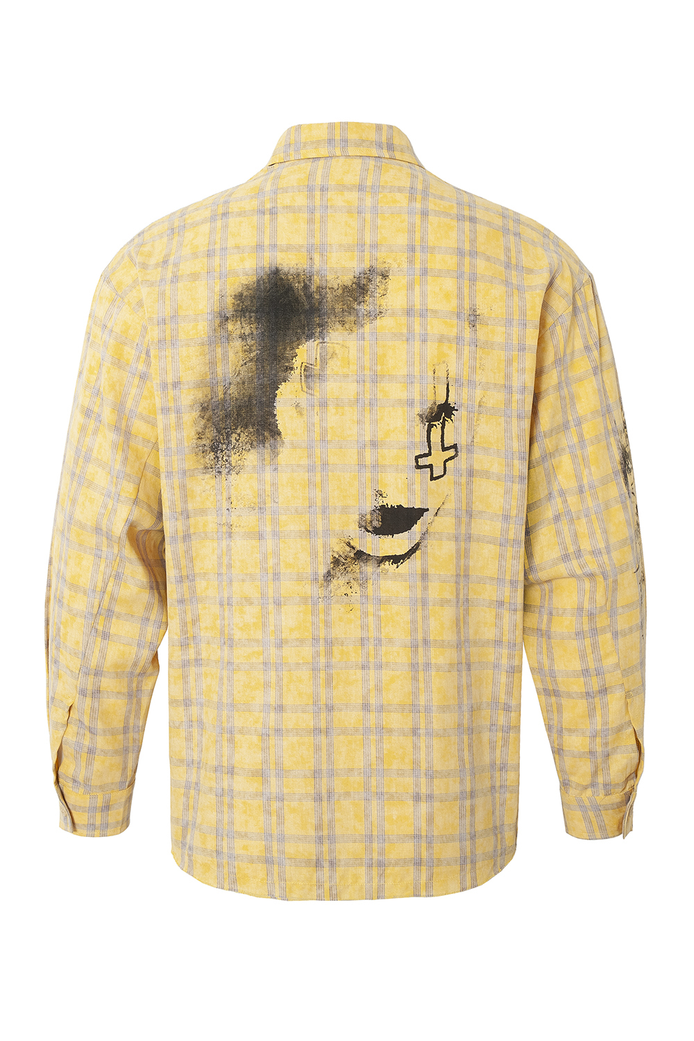 Shirt Jacket Yellow Plaid Unisex Patch Long Sleeve Top 