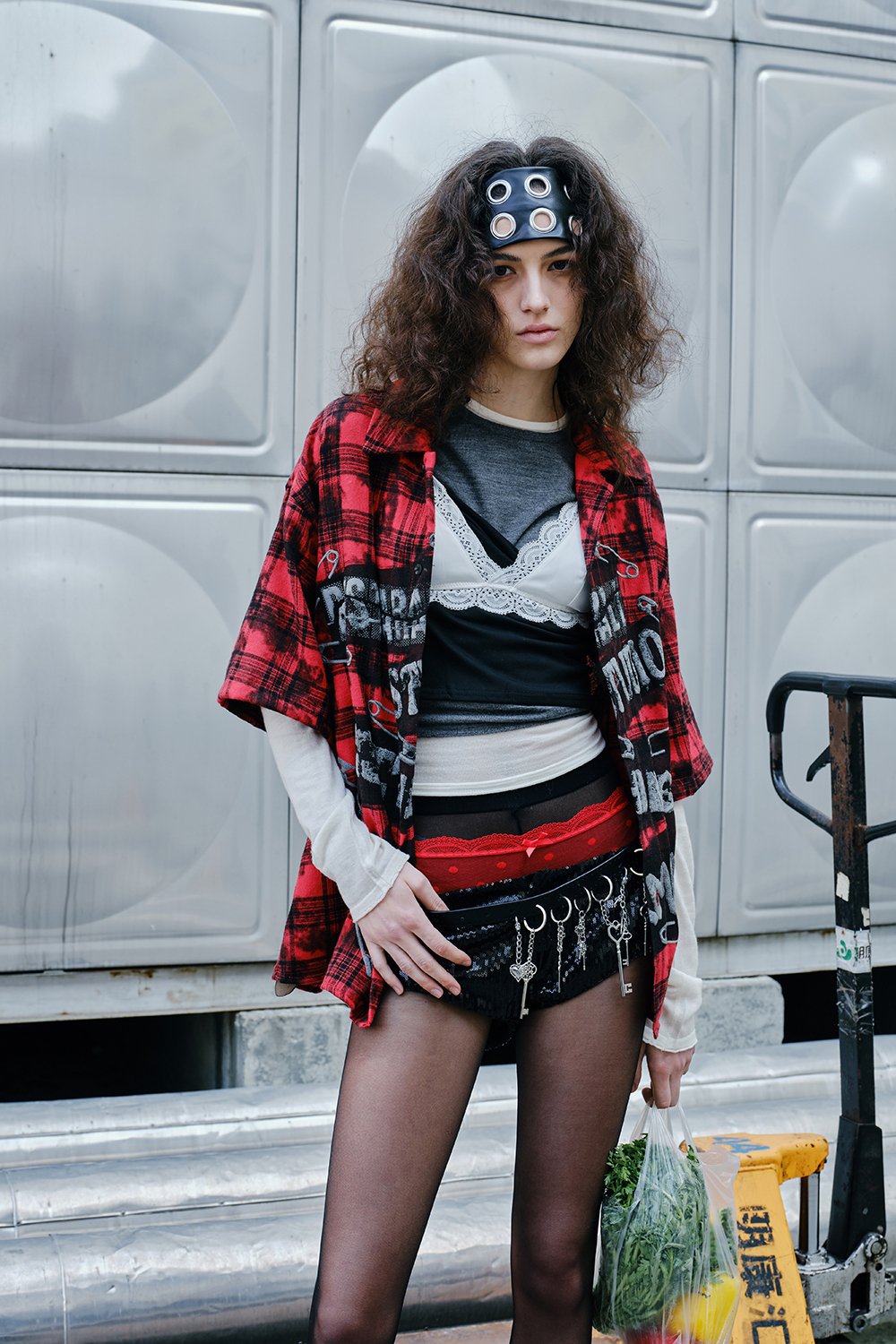 Shirt Jacket Red Plaid Pin Patch Unisex Short Sleeve Top 