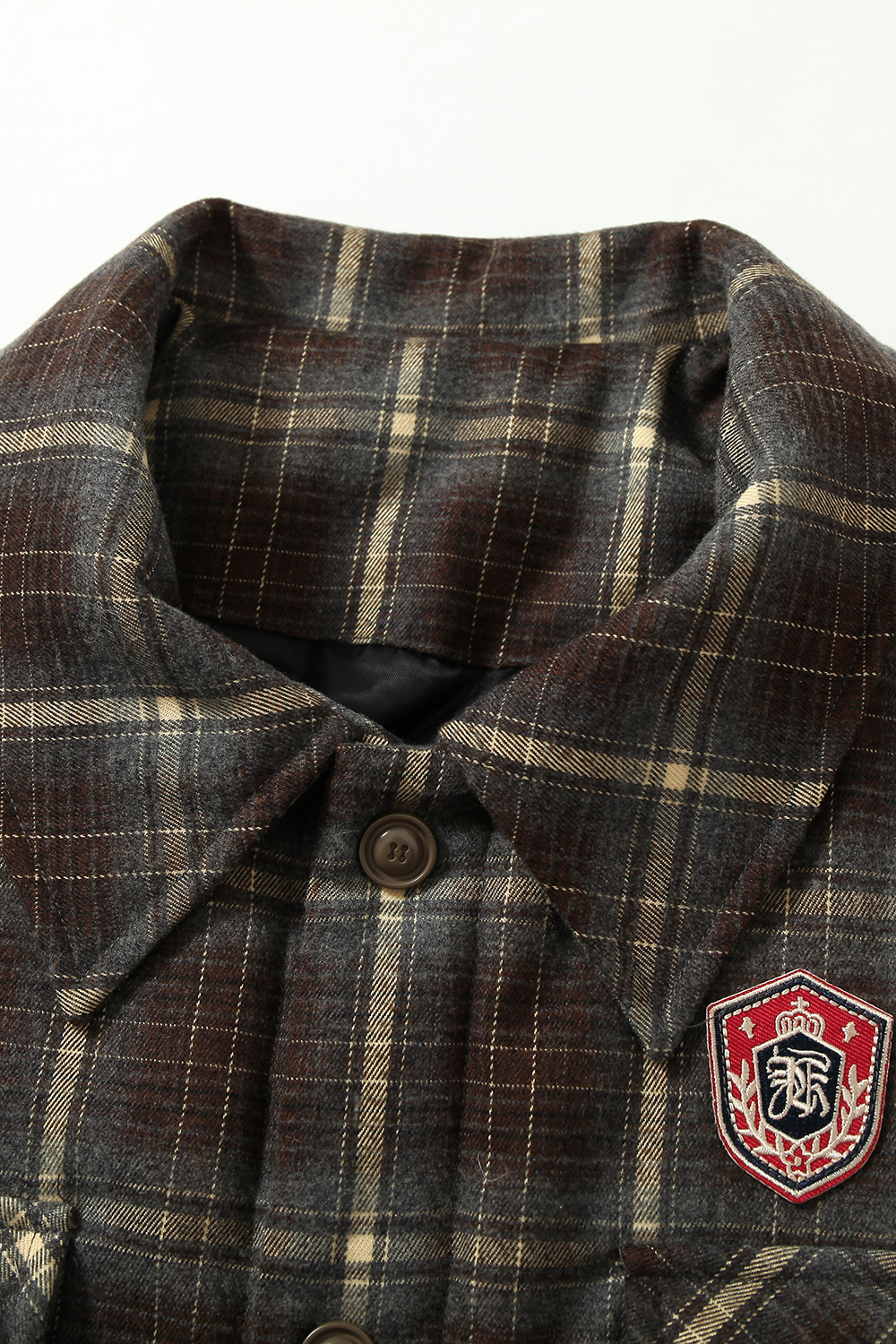 Winter Shirt Jacket Brown Plaid Long Sleeve Coat