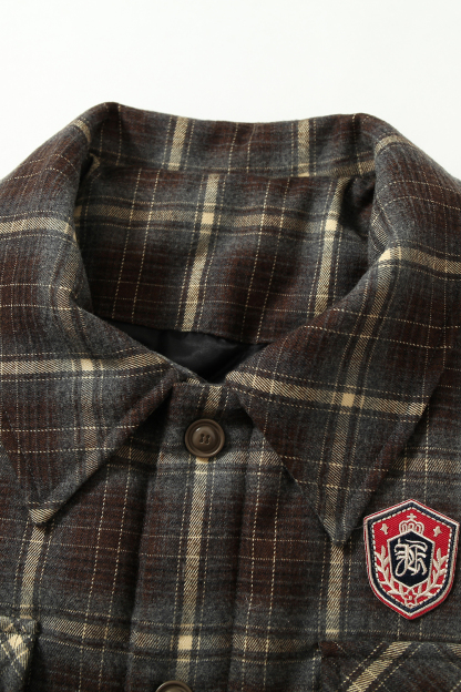 Winter Shirt Jacket Brown Plaid Long Sleeve Coat