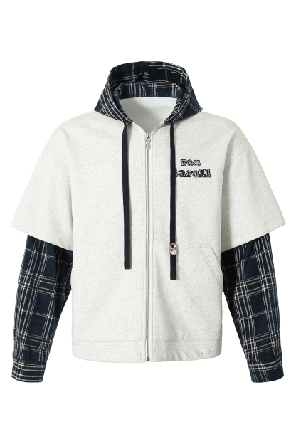 Fleece Hoodie Jacket Plaid Long Sleeve Coat