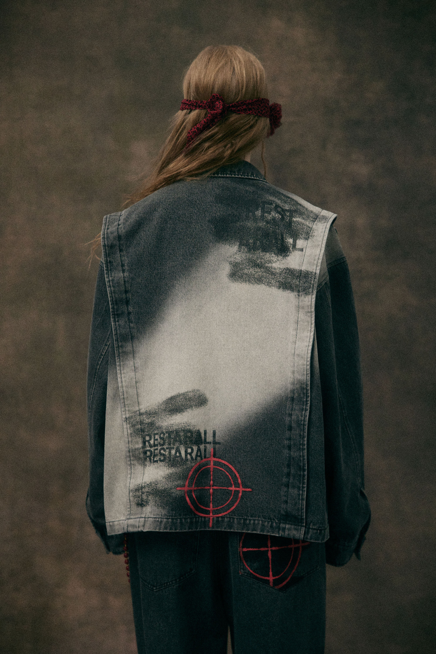 Denim Jacket Black Print Lapel Long Sleeve 