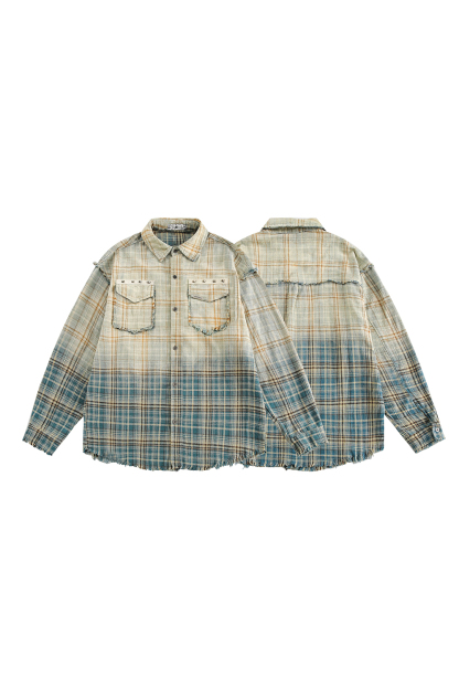 Jacket Shirt Blue Plaid Unisex Long Sleeve Top 