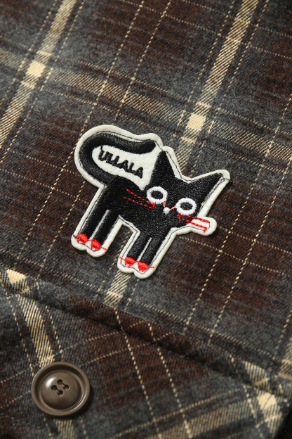 Winter Shirt Jacket Brown Plaid Long Sleeve Coat