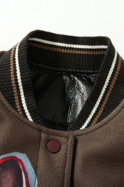 Winter Bomber Jacket Brown Cat Long Sleeve Coat
