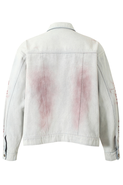 Denim Jacket Blue Paw Print Lapel Long Sleeve 