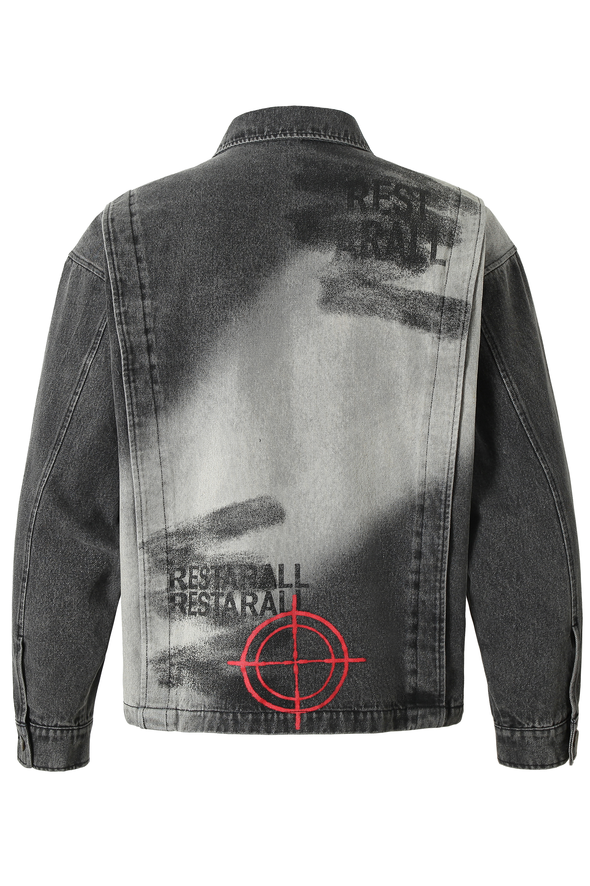 Denim Jacket Black Print Lapel Long Sleeve 