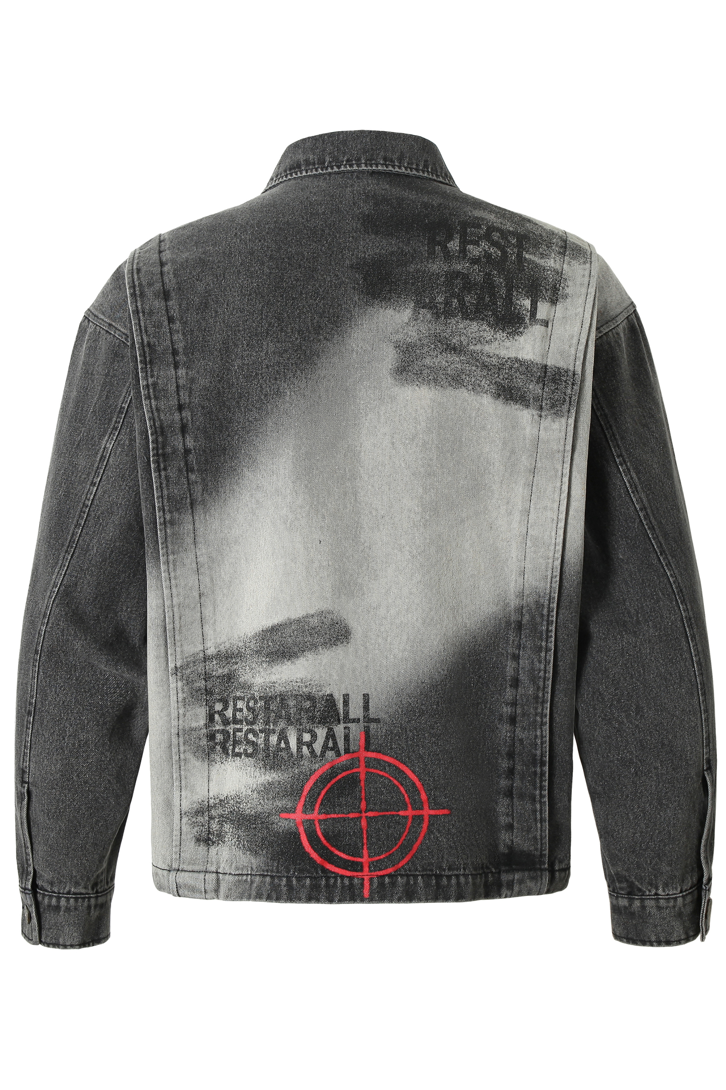 Denim Jacket Black Print Lapel Long Sleeve 