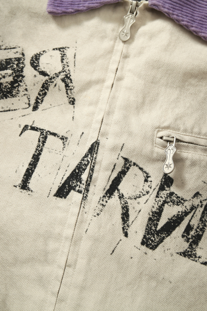 Print Jacket Beige Graffiti Lapel Long Sleeve 