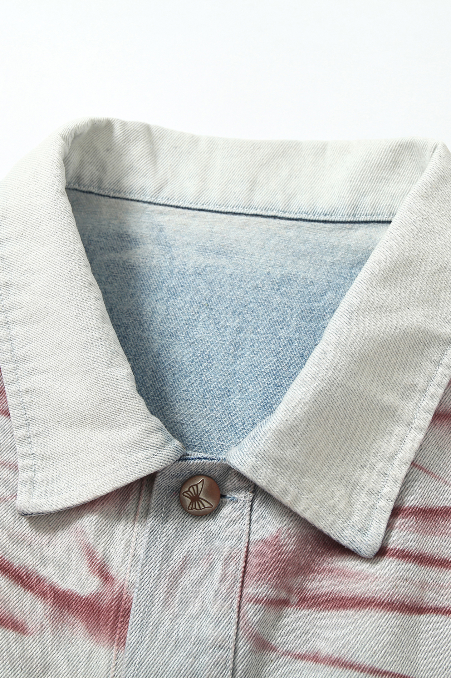 Denim Jacket Blue Paw Print Lapel Long Sleeve 