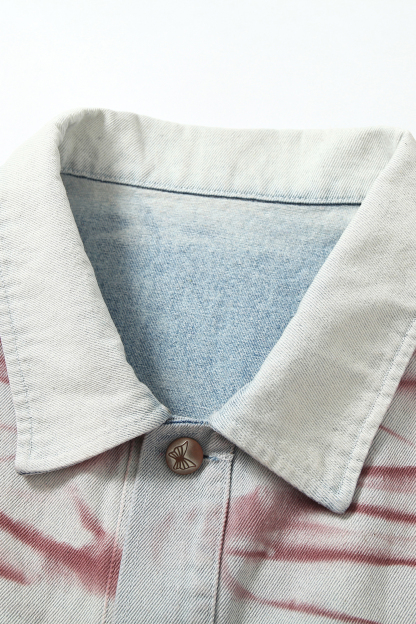 Denim Jacket Blue Paw Print Lapel Long Sleeve 