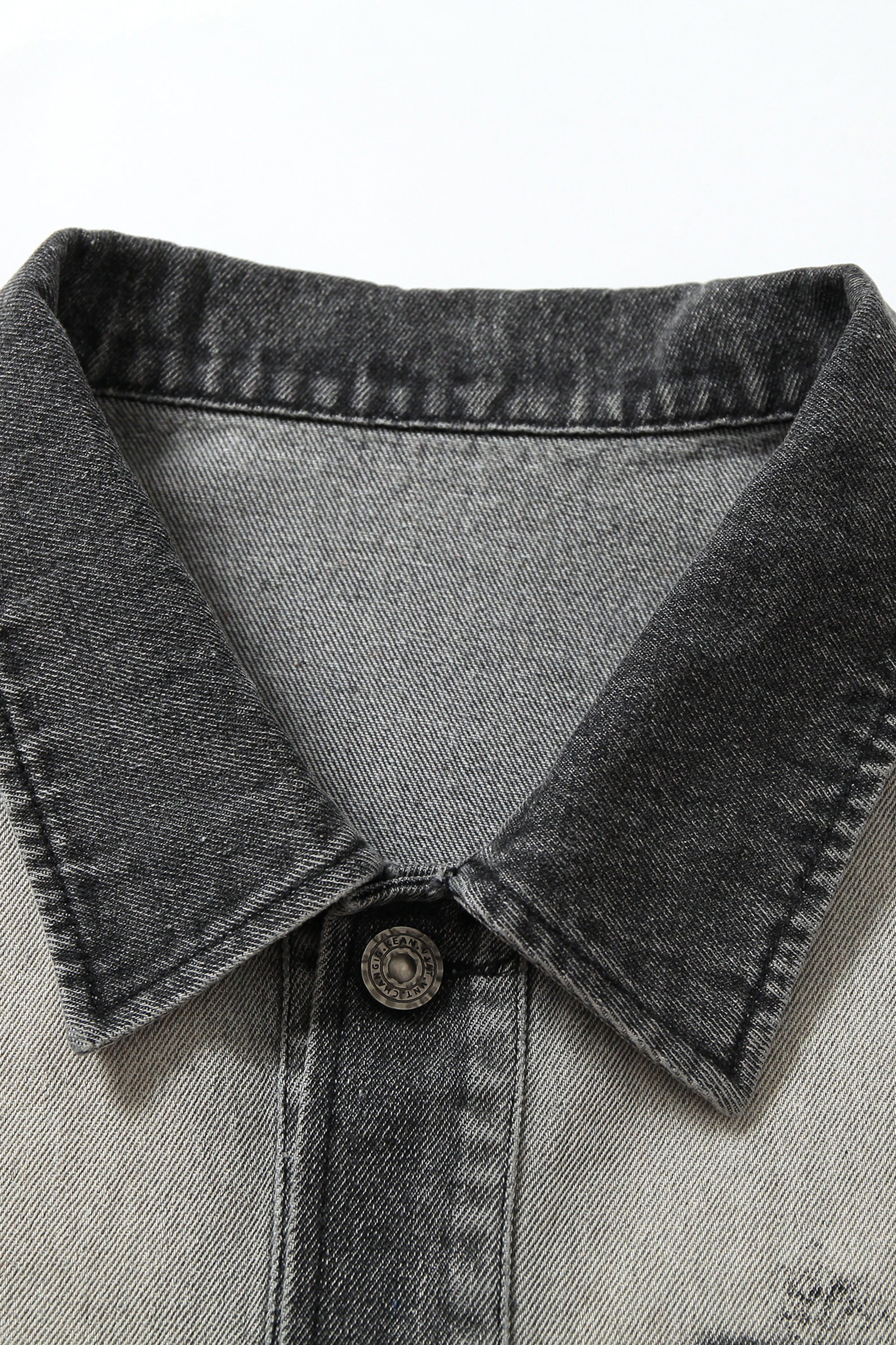 Denim Jacket Black Print Lapel Long Sleeve 