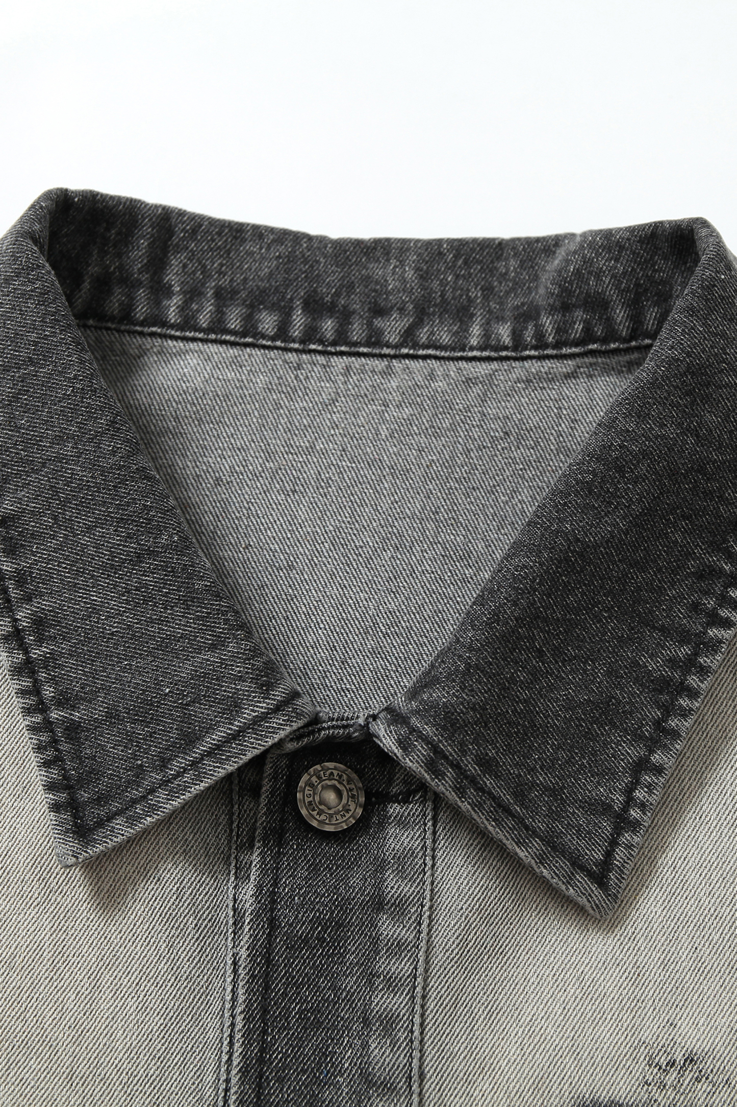 Denim Jacket Black Print Lapel Long Sleeve 