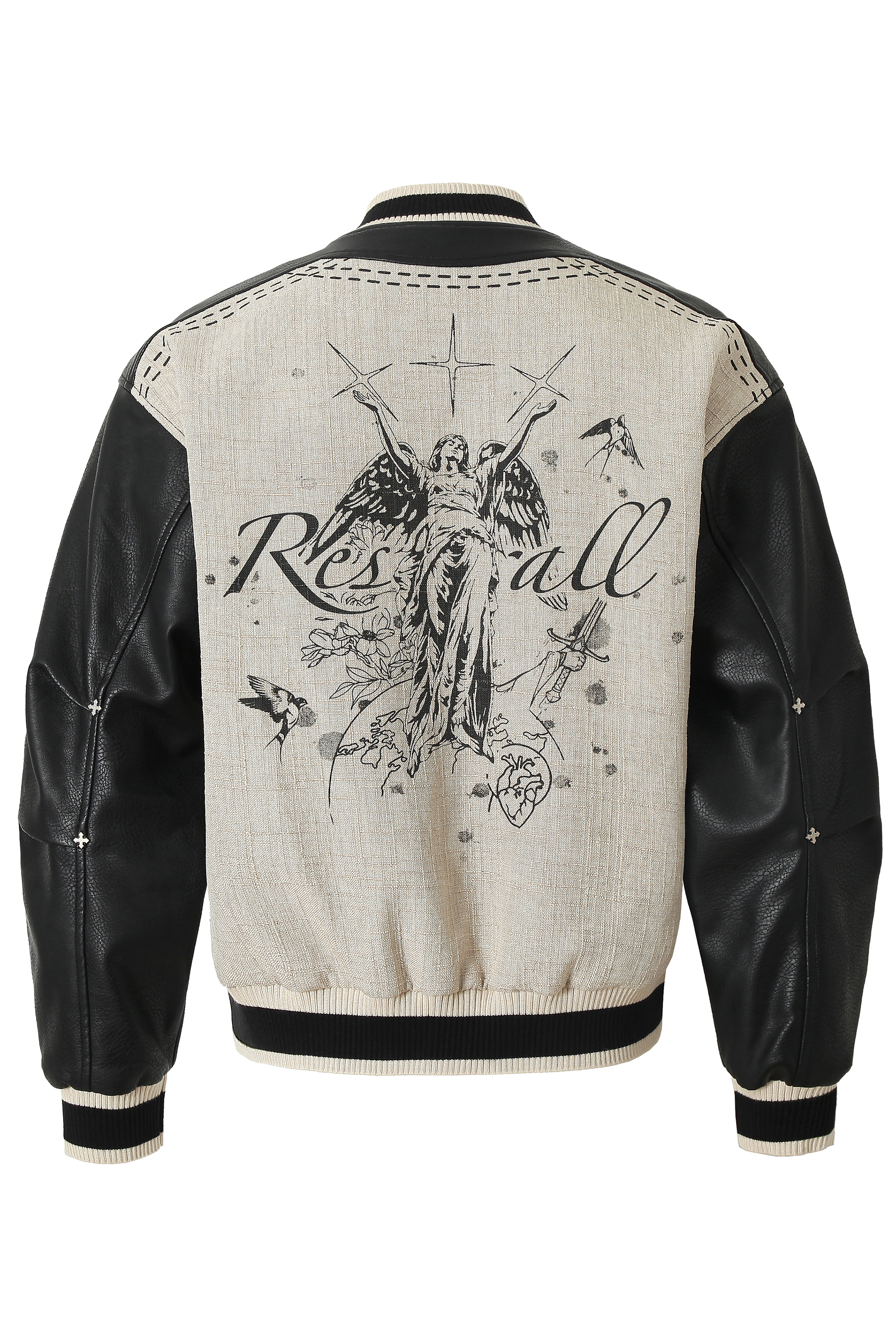 PU Bomber Jacket Black Stand Collar Long Sleeve 