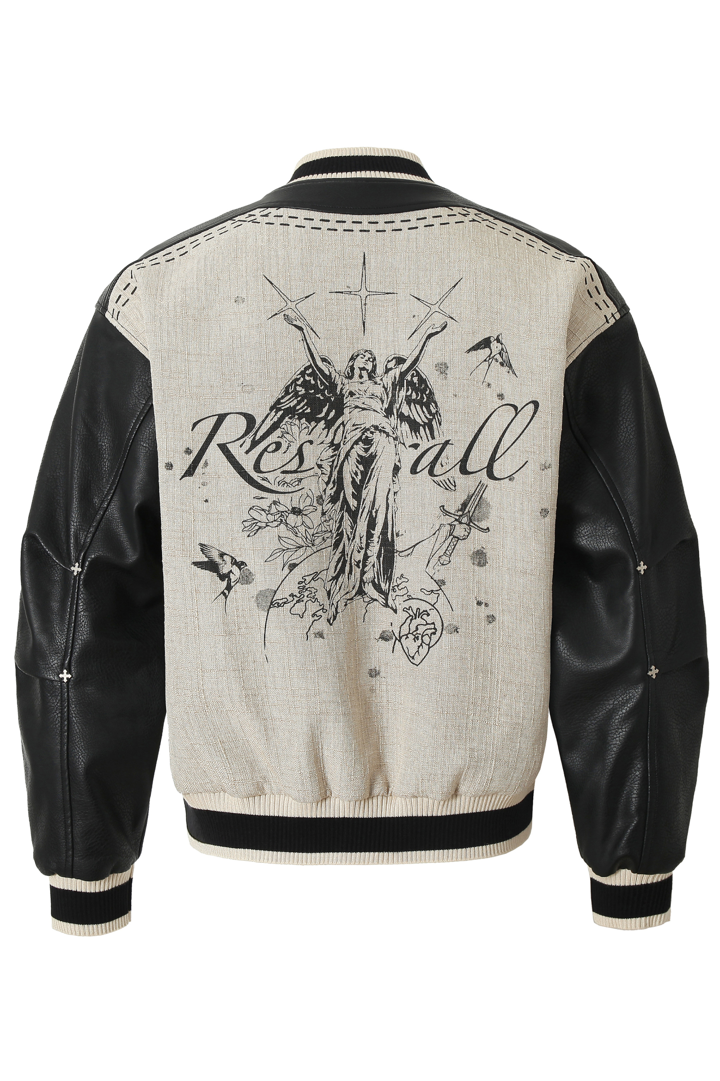 PU Bomber Jacket Black Stand Collar Long Sleeve 