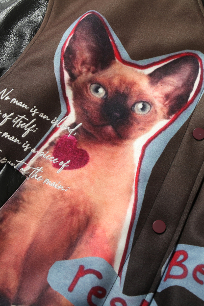 Winter Bomber Jacket Brown Cat Long Sleeve Coat