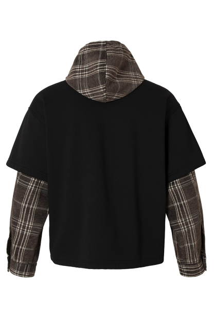 Fleece Hoodie Jacket Plaid Long Sleeve Coat