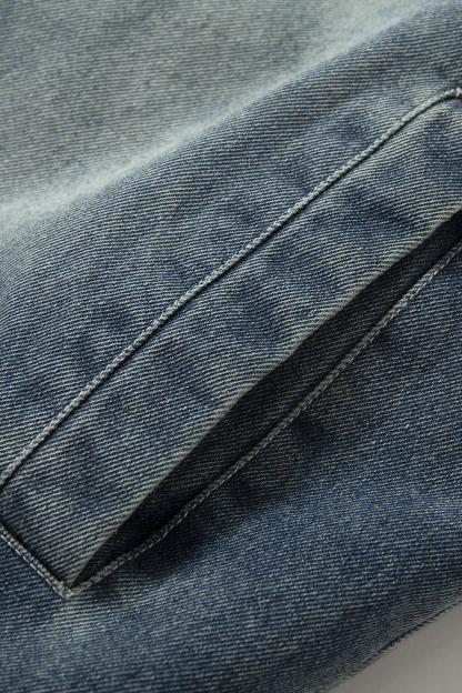 Winter Denim Shirt Jacket Blue Long Sleeve Coat
