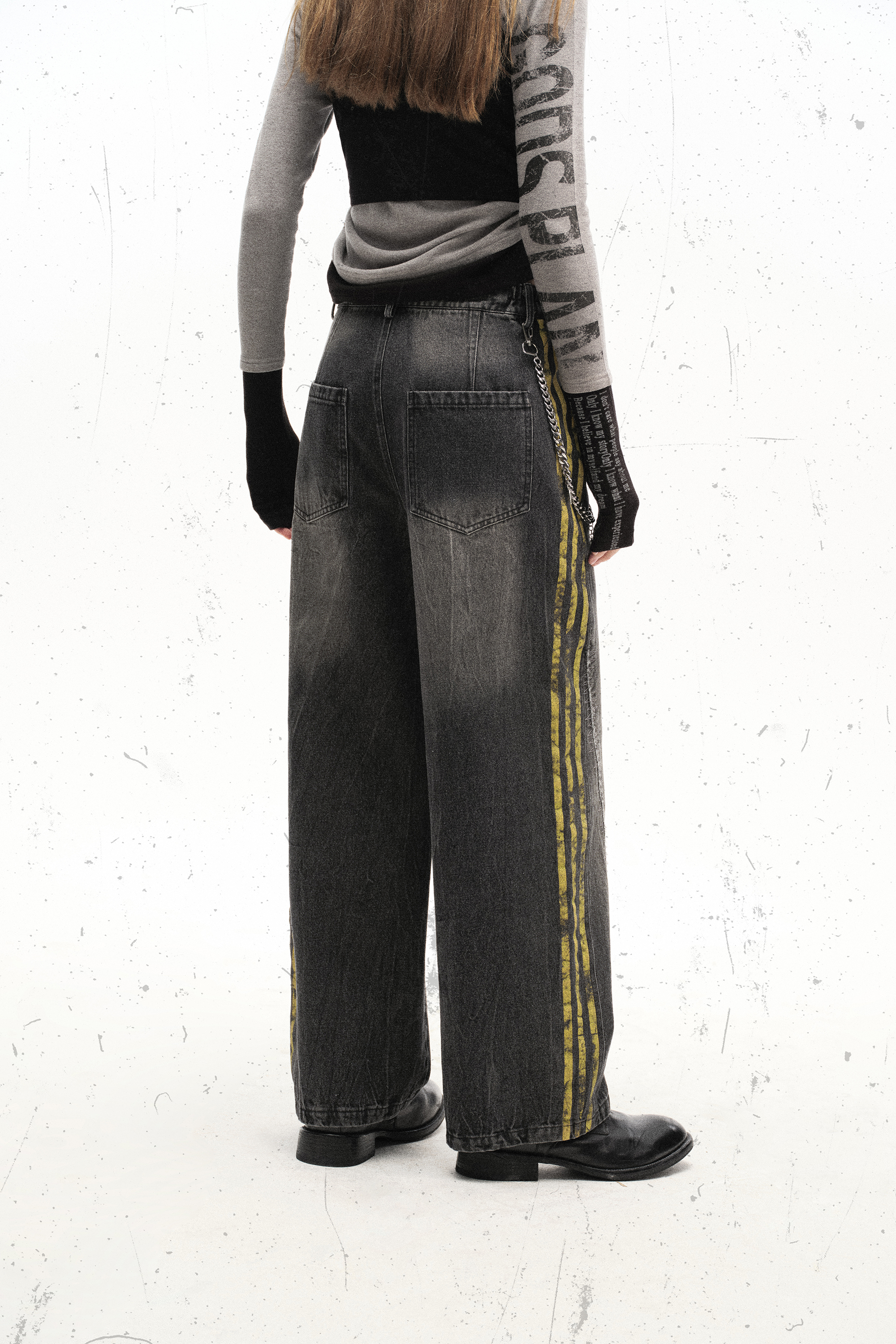 Washed Jeans Chain Loose Wide-Leg Pants 