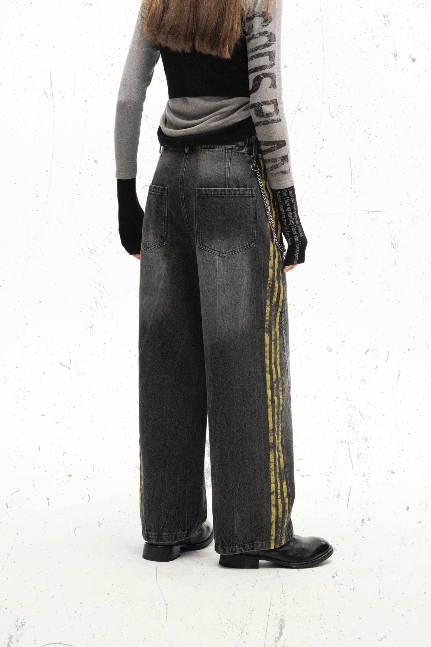 Washed Jeans Chain Loose Wide-Leg Pants 