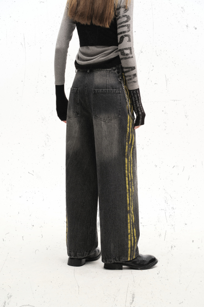 Washed Jeans Chain Loose Wide-Leg Pants 