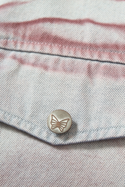 Denim Jacket Blue Paw Print Lapel Long Sleeve 