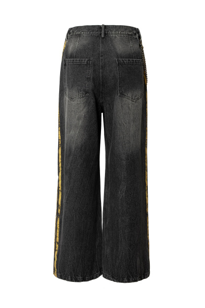 Washed Jeans Chain Loose Wide-Leg Pants 