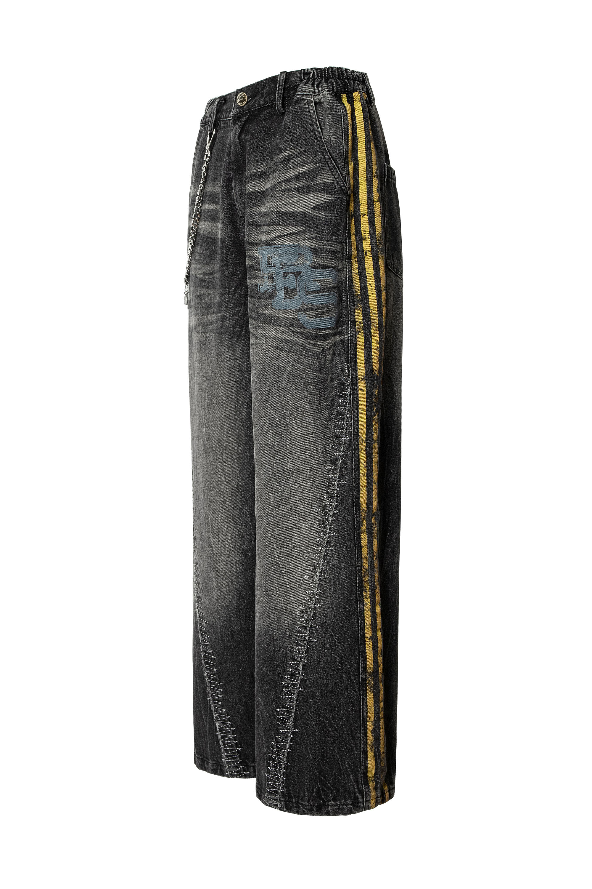 Washed Jeans Chain Loose Wide-Leg Pants 