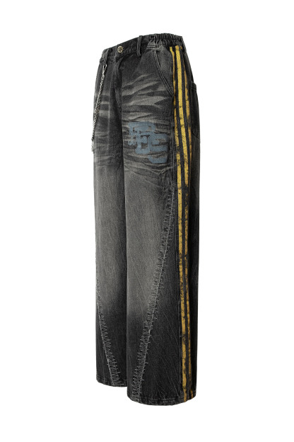 Washed Jeans Chain Loose Wide-Leg Pants 