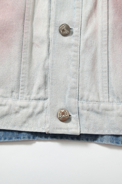 Denim Jacket Blue Paw Print Lapel Long Sleeve 