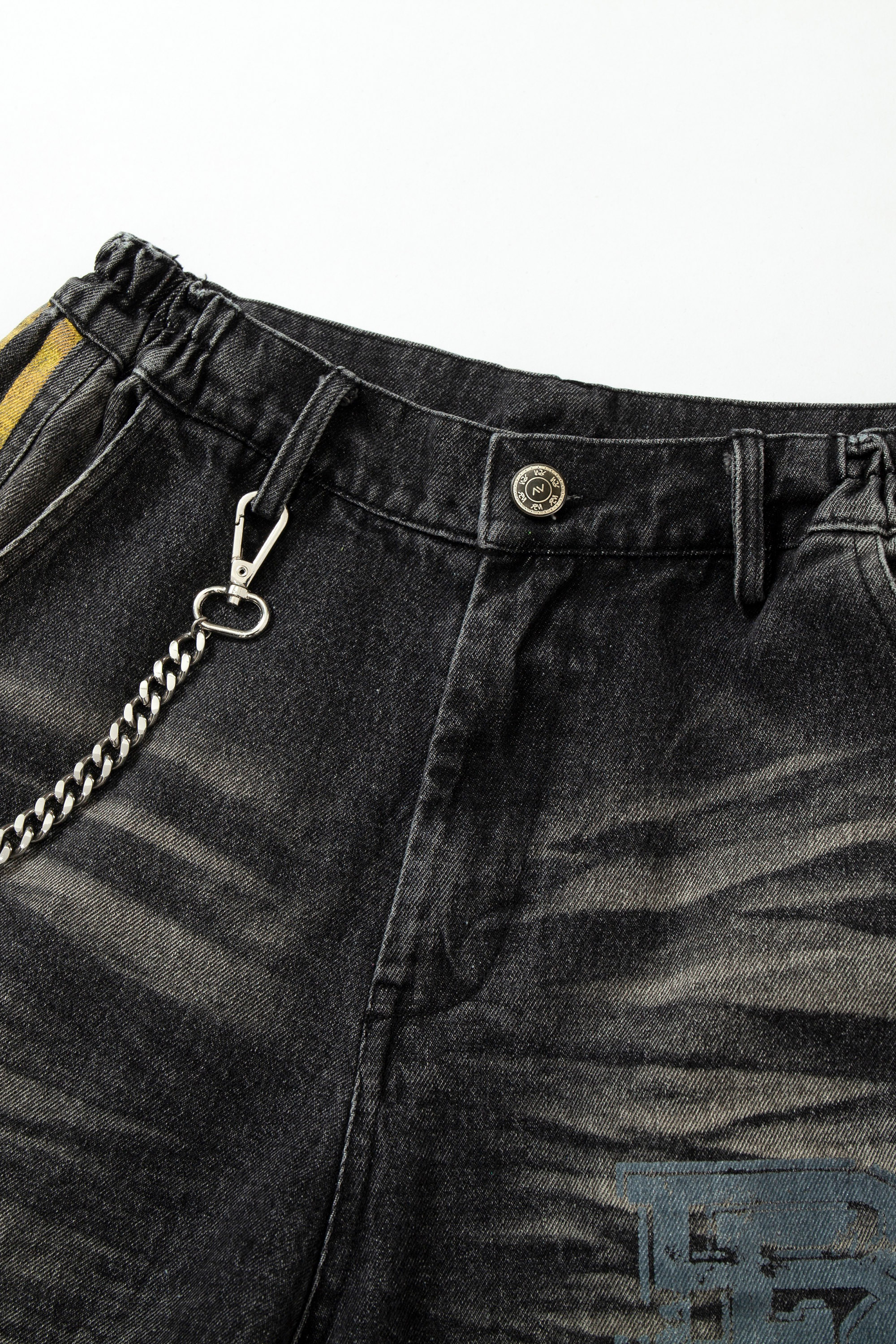 Washed Jeans Chain Loose Wide-Leg Pants 