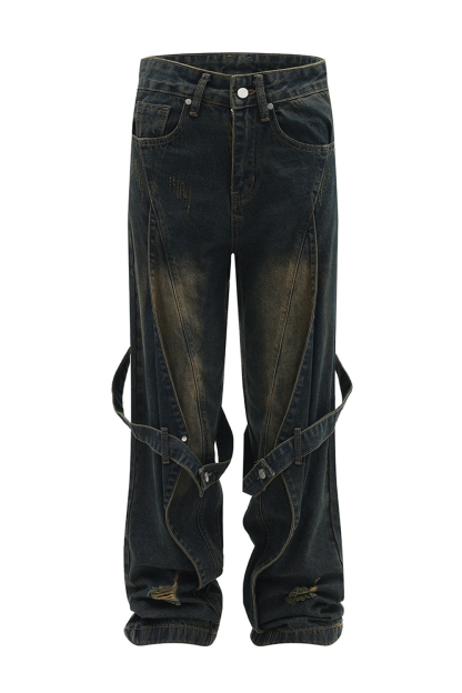 Washed Jeans Loose Straight Leg Men Pants 