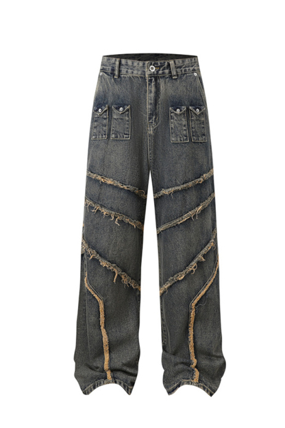 Washed Jeans Loose Straight Leg Men Pants 