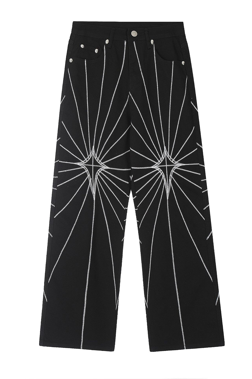 Embroidered Washed Wide-Leg Jeans Loose Men Pants