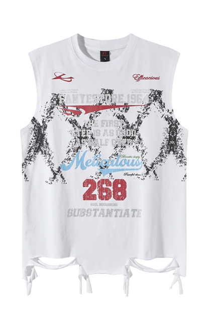 Letter Vacation Vintage Ripped Print Vest Tee for Men
