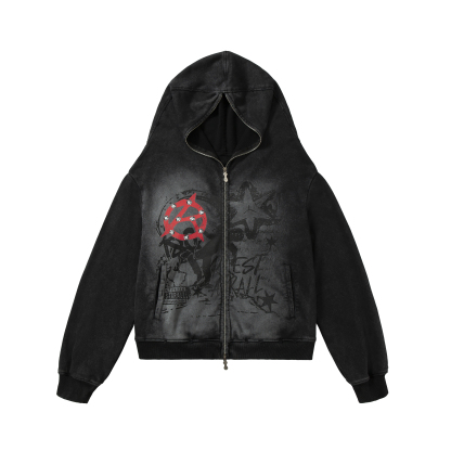 Hip Hop Punk Hoodie Jacket Gray Long Sleeve Coat