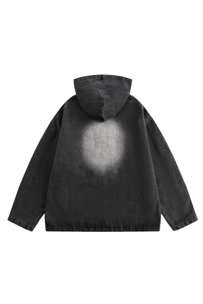 Hoodie Denim Jacket Black Letter Long Sleeve Coat