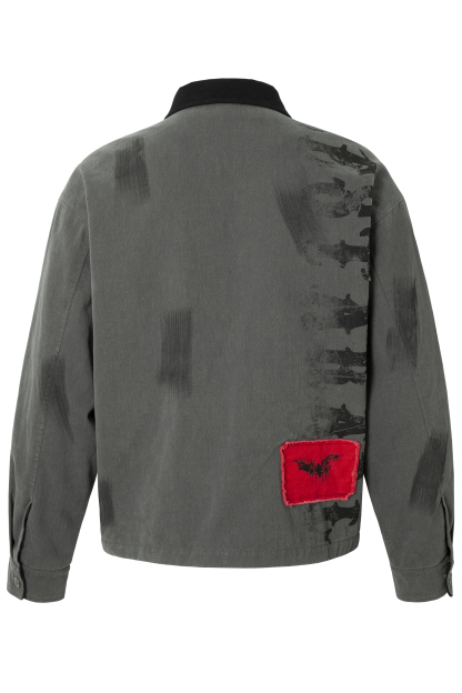 Abstract Jacket Gray Print Lapel Long Sleeve 