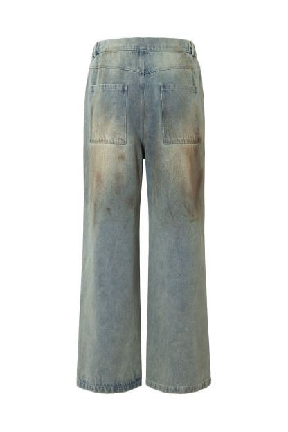 Washed Jeans Ripped Cartoon Loose Wide-Leg Pants 