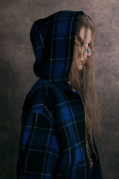 Hoodie Jacket Shirt Blue Plaid Unisex Gothic Long Sleeve Top 