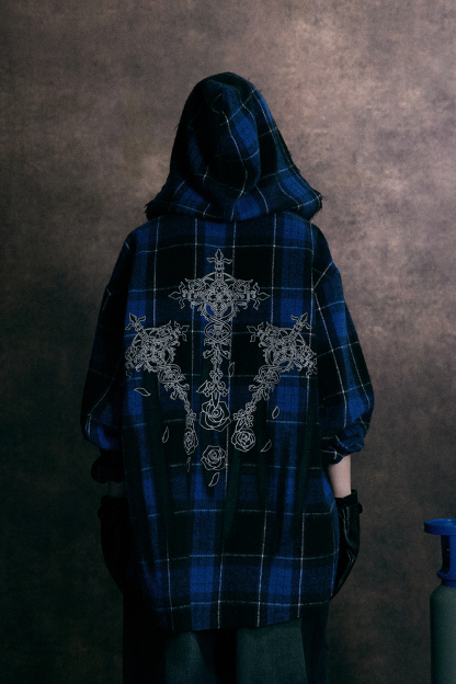 Hoodie Jacket Shirt Blue Plaid Unisex Gothic Long Sleeve Top 